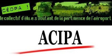 Logos du CéDpa</b> : Collectif d'élus Doutant de la pertinence de l'Aéroport de Notre-Dame des Landes et de l'Acipa : Association Citoyenne Intercommunale des Populations concernées par le projet d'Aéroport de Notre-Dame des Landes