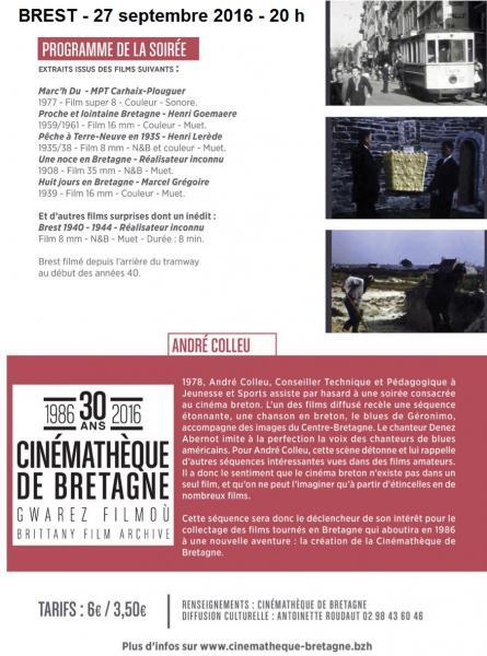 Programme de la soirée Carte blanche à André Colleu Brest 27 septembre.