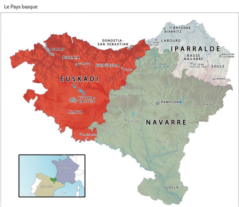 Le Pays Basque : 3 composantes sur deux États et trois régions. Source : http://decouvrirlepaysbasque.com/pays-basque/