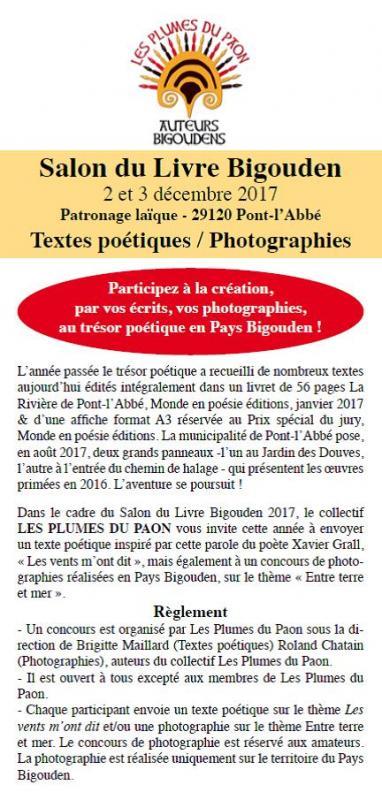 Règlement concours Salon du Livre Bigouden 2017 Les plumes du Paon