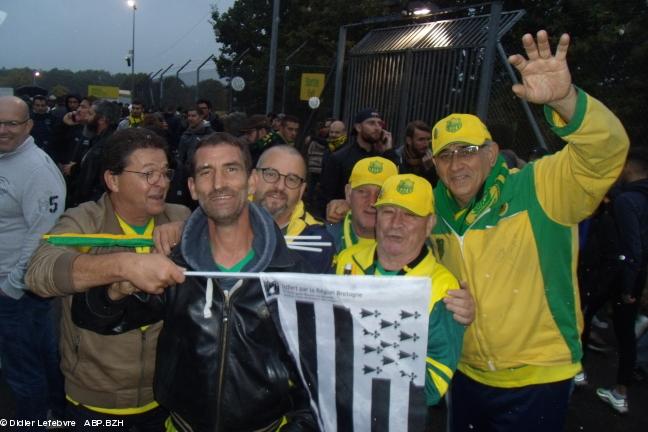 La Beaujoire, derby breton Nantes-Rennes, 25 septembre 2019 . Des supporters.