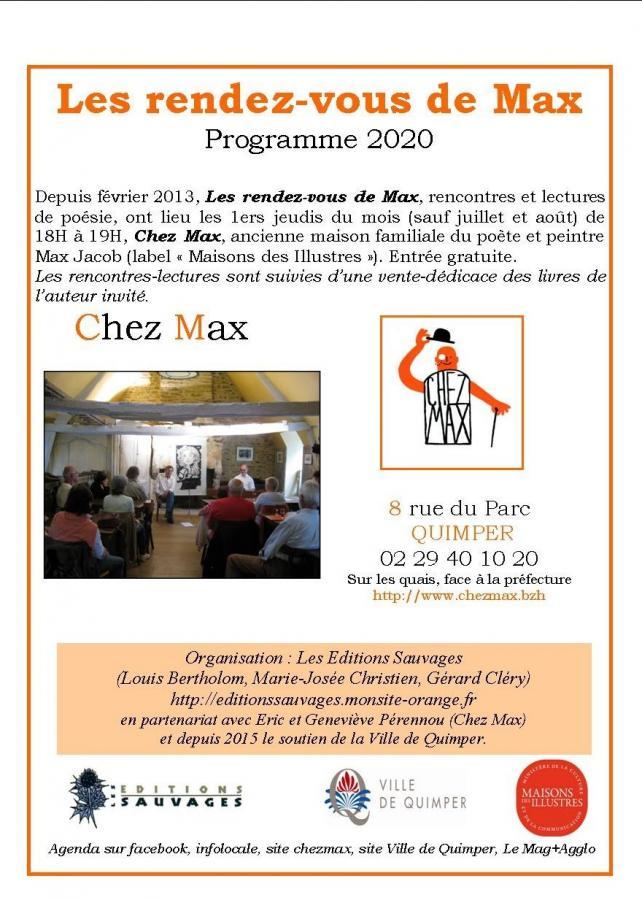 Les rendez-vous de Max, dépliant 2020, recto