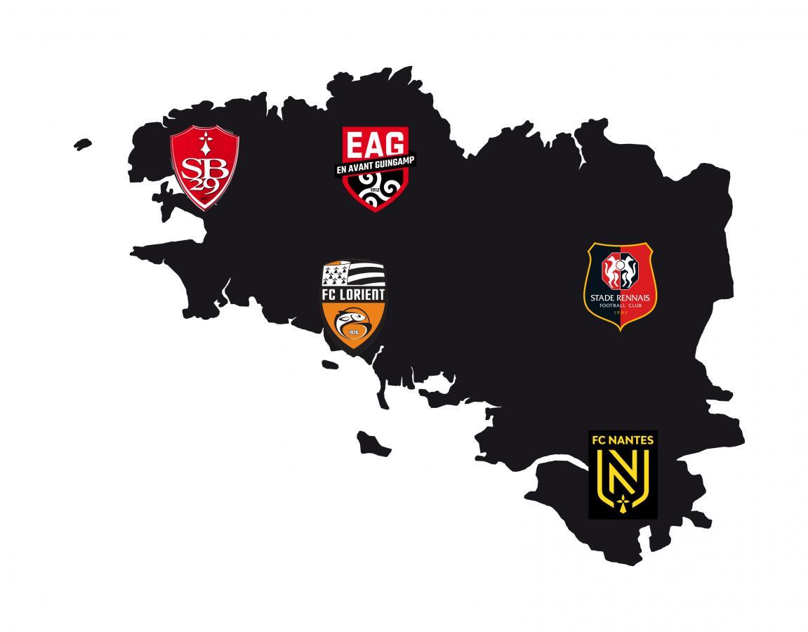 Les 5 équipes professionnelles de football de Bretagne.