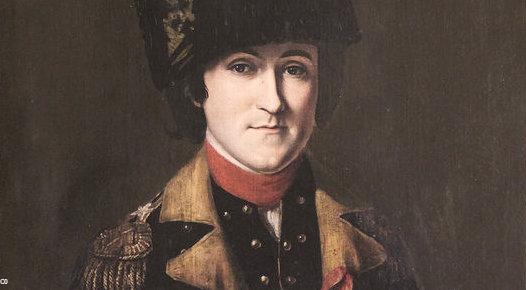 Armand-Charles Tuffin, marquis de La Rouërie, ici dépeint dans son uniforme de Général de brigade (brigadier general) de l’armée américaine. Portrait réalisé par Charles Willson Peale, 1783.