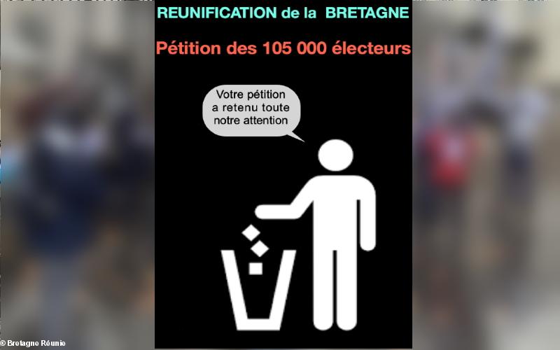 La mise à la poubelle de la pétition des 105.000 par Philippe Grosvalet. Création Bretagne Réunie