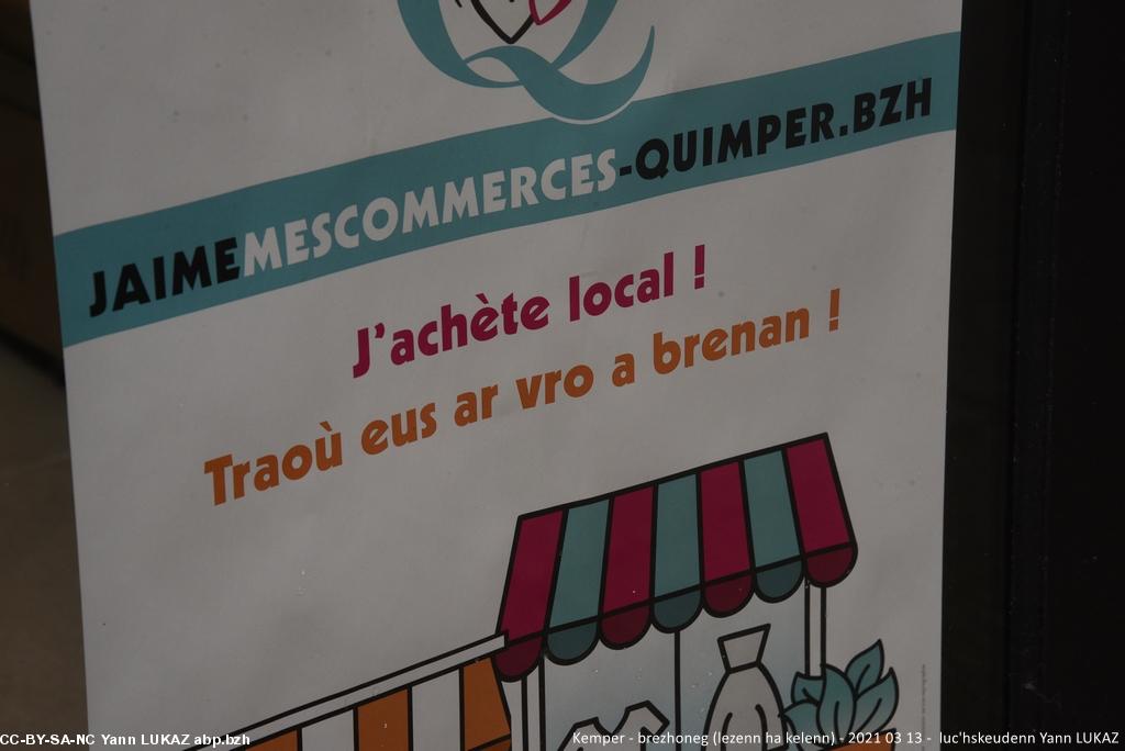 Kemper manifestadeg, 13vet a viz Meurzh 2021. Affichette bilingue (jaimemescommerces-quimper.bzh):  