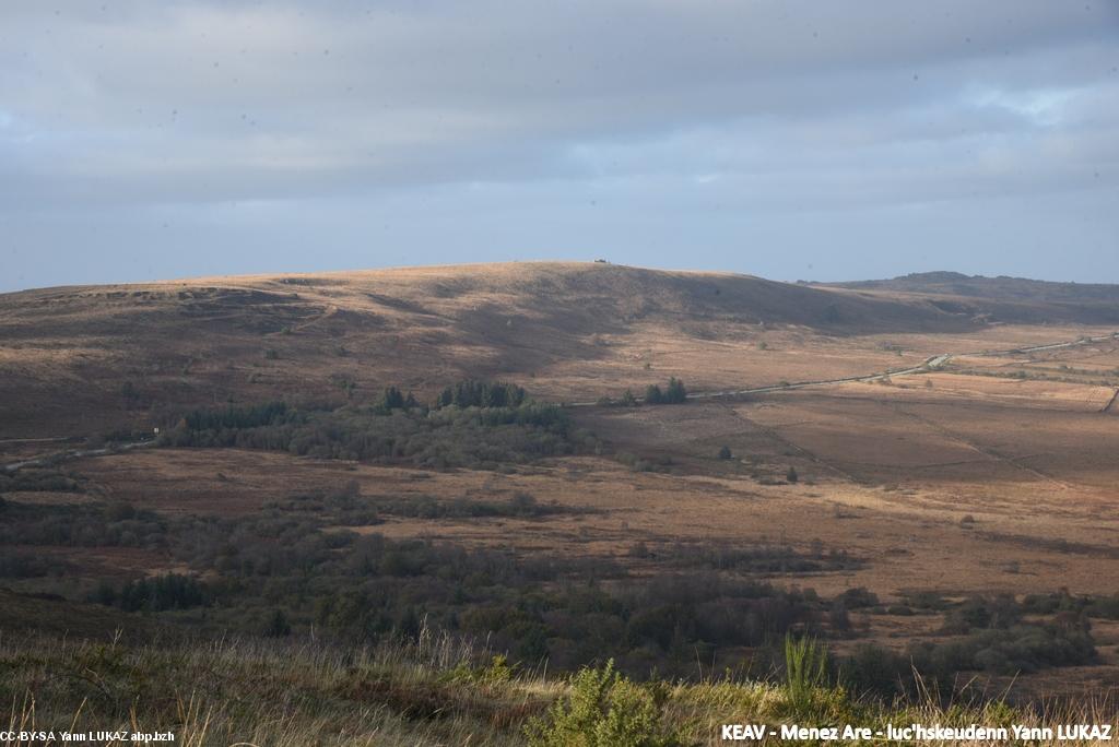 Depuis le sommet du Menez-Mikêl (383m), vue vers le nord en direction du Tuchenn Gador (384m)