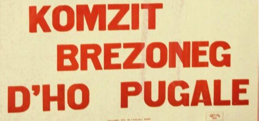 Komzit brezhoneg d'ho pugale - skritell mil vrudet  graet gant Ar Seizh Breur (un tamm).  Célébrissime affiche de la  période Seizh Breur (extrait)